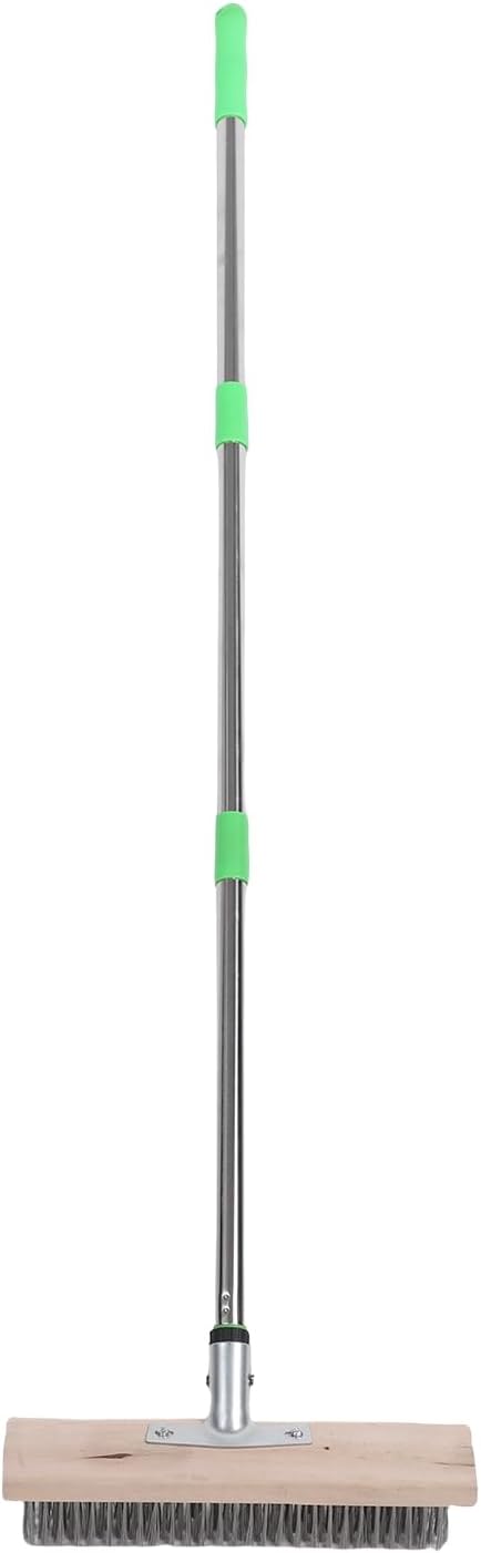 Fabater Stainless Steel Deck Scrub Brush, Dense Steel Brush Hair Telescopic Handle Floor, Wire with 31.5-47.2in Adjustable Handle for Concrete Tile Deck Garden