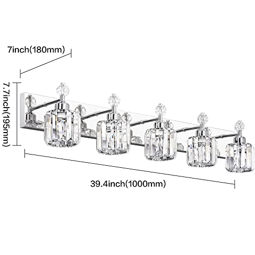 PRESDE Crystal 5-Light Vanity Light for Bathroom,Chrom Modern Bathroom Lights Fixtures Over Mirror - image 4