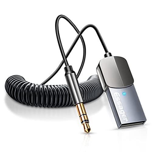 Adaptador Aux Bluetooth para carro, receptor Bluetooth 5.0 com cancelamento de ruído Essager, música sem perdas USB para adaptador de áudio de 3,5 mm com microfone embutido para kits