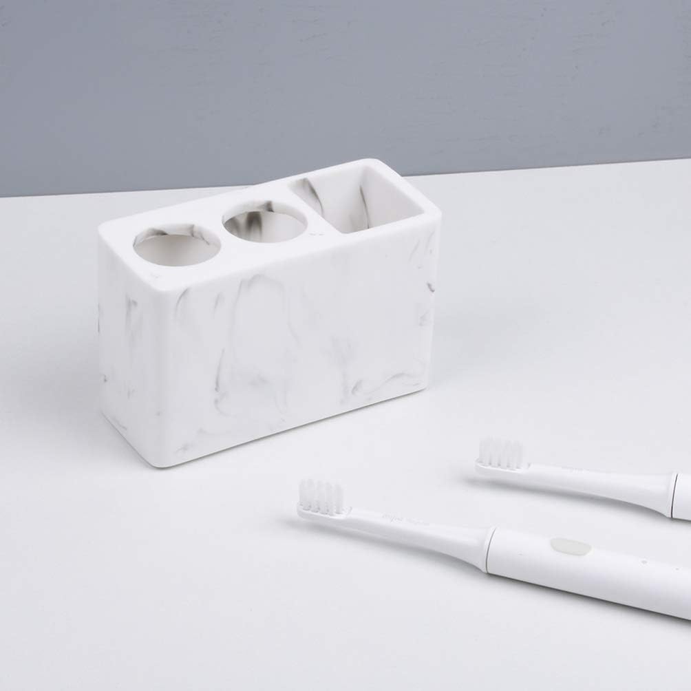 Soporte De Resina para Cepillos De Dientes, Dispensador De Pasta De Dientes Eléctrica con 3 Ranuras De Mármol, Organizador De Cepillos De Maquillaje,White