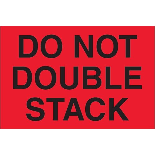 Tape Logic Aviditi Tape Logic 4" x 6","Do Not Double Stack" Fluorescent Red Warning Sticker, for Shipping, Handling and Packing (1 Roll of 500 Labels)