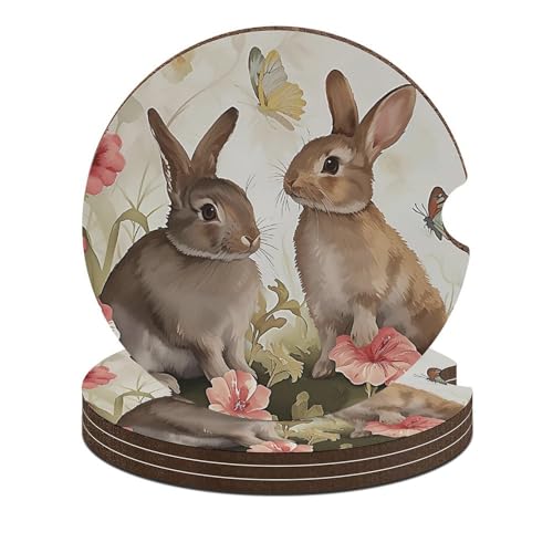 4 posavasos para auto lindos Bunny universales 2.56 pulg miniatura 1