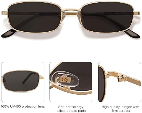 SOJOS Retro Hippie Rectangle Sunglasses 70s Vintage Trendy Small Narrow UV400 Sunnies SJ1187, Gold/Grey