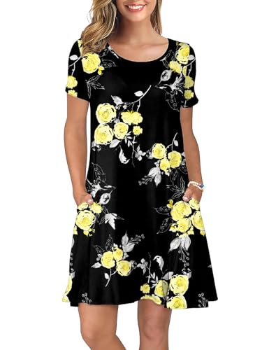 Image of KORSIS Summer Women's Dress Casual T-Shirt Short Sleeve Dresses Swing Flowy Beach Vacation Work Sundress with Pockets