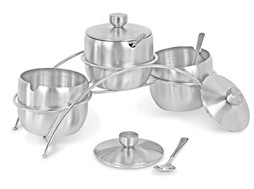 Internet's Best Condiment Serving Bowls With Stand - Set Of 3 - Catering Hosting Serving Dish Set With Lids And Spoons - Stainless Steel #TOP19