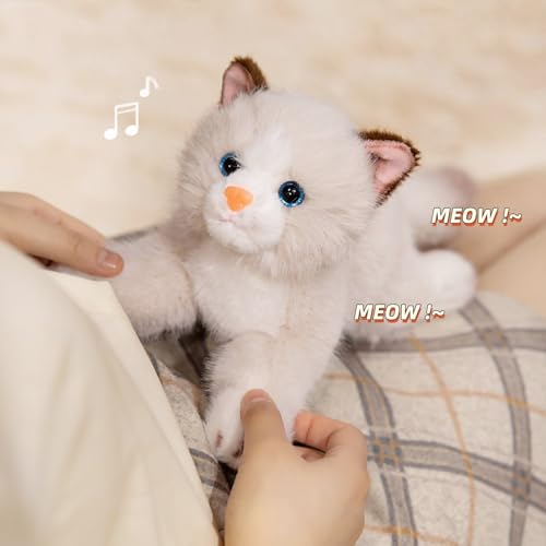Image of PEACH CAT Cat Stuffed Animal 15 inch Realistic Kitten Plushies Soft Plush Toys Gifts for Kids Grey and White