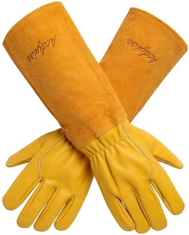 Acdyion Gardening Gloves for Women/Men Rose Pruning Thorn & Cut Proof Long Forearm Protection Gauntlet, Resistant Thick Cowhide Leather Work Garden Gloves - Thumbnail 3