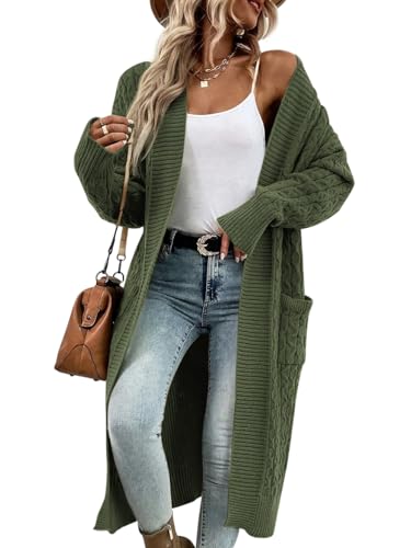 Image of Onedreamer Womens Long Cardigan Sweaters Open Front Cable Knit with Pockets