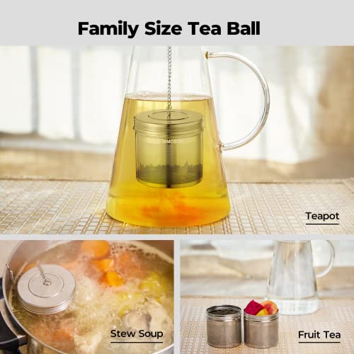 Reinmoson 2 Pack Large Tea Ball Infuser For Loose Leaf Tea & Spice Infuser For Cooking, 18/8 304 Stainless Steel, Threaded Lid, Chain Hook, Extra Fine Mesh Tea Strainer Ball For Herb, Iced Tea, Soup #TOP2