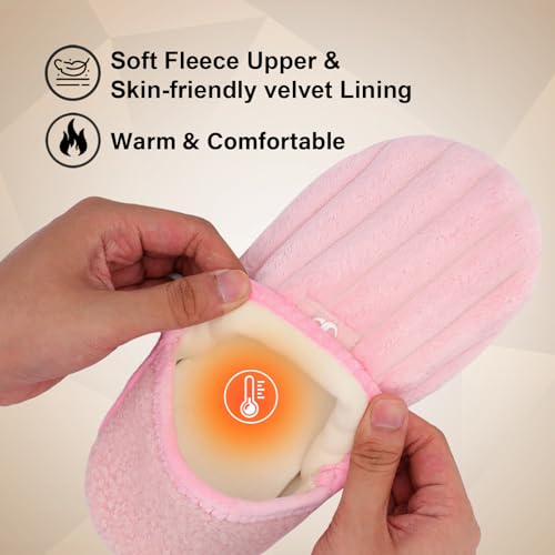 Scurtain Slippers for Women Men House Slipper Socks Lightweight Unisex Adults Barefoot Shoes Non-Slip Travel Slippers Pink Stripe 7.5-8 W3