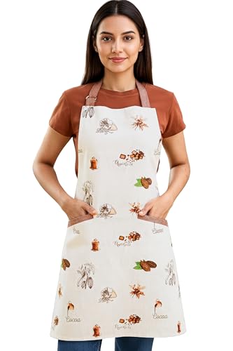 Image of 100% Cotton Unisex Apron - Adjustable Neck Straps, Vibrant Print, Reinforced Stitching, Multipurpose& Deep Pocket - for Cooking, Catering, Gardening, Painting-Printed Aprons