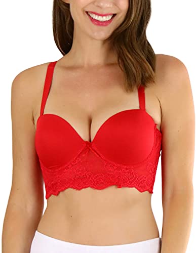 Tobeinstyle Women's Elongated Balconette Pin-Up Lace Underbust Bra - Red - 40C #TOP24