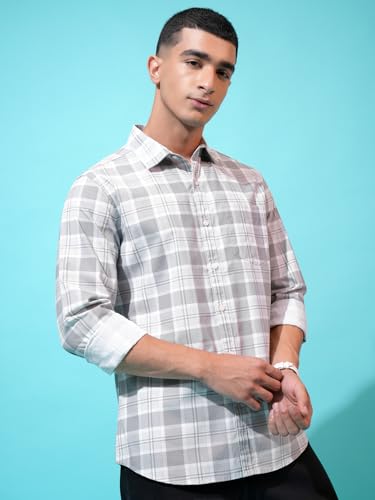 Image of Highlander Men's Cotton Slim Fit Checks Shirt | Full Sleeves | Regular Collar | Casual Shirts for Men