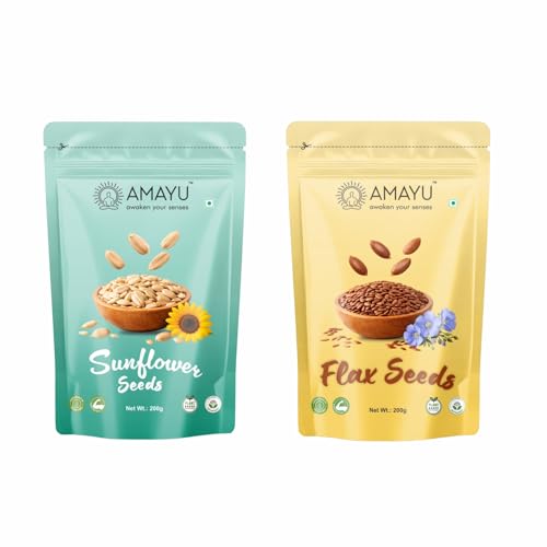 Image of AMAYU Healthy Seeds Combo Pack | Nutrient-Rich Superfoods for Daily Wellness | High in Fiber, Protein & Omega-3 | Premium Natural Seeds for Everyday Nutrition | 200g Each (Sunflower & flax seeds)