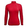 Women's Jumpers Crew Neck Long Sleeve Ribbed Knit Pullover Sweater with Decorative Button Design Fashion Slim Fit Ladies Jumpers Red S #5