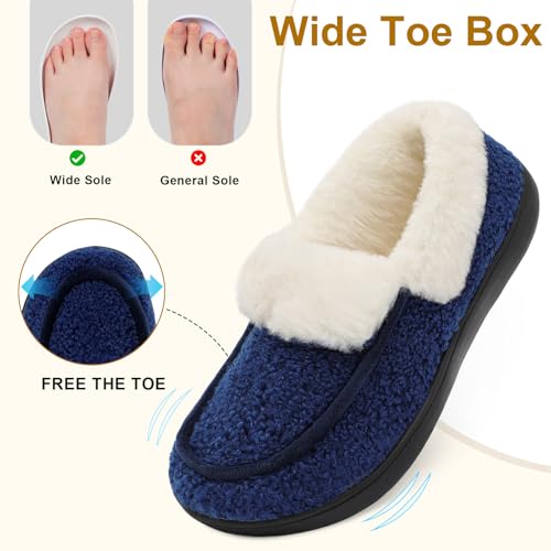 BARERUN Womens Slippers Fuzzy Collar Slipper Boots for Women Wide Toe House Shoes Moccasin Camping Travel Slippers with Hard Rubber Sole Indoor/Outdoor4