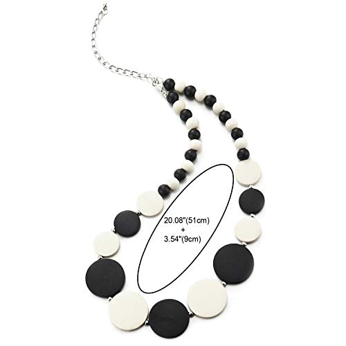 COOLSTEELANDBEYOND Wood Circle Disc Beads Chain Choker Collar Statement Necklace, Dress Party Event, Unique4