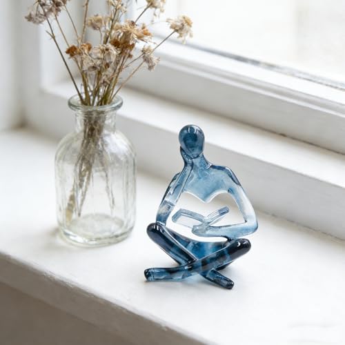 Estatua de Mujer Lectora de Resina Azul Translúcida miniatura 6