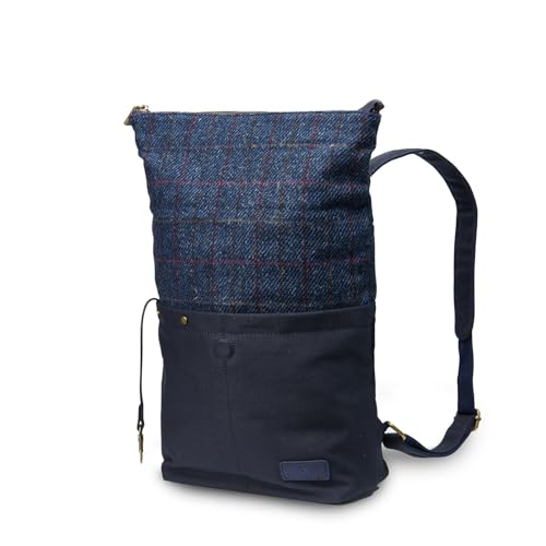 Islander Harris Tweed Canvas Backpack with Vintage Flap and Tablet Sleeve (12.99" × 12.99" × 5.11") (Navy TT)3