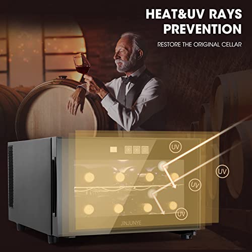 jinjunye 8 bottle wine cooler refrigerator wine fridge small countertop wine cooler with temperature control mini freestanding wine cellar glass door for home office bar high-end gift