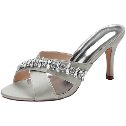 Pantoufle à bout ouvert avec strass scintillants et talon aiguille stable de 8.5 cm