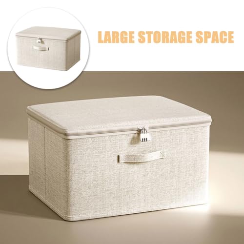Boîte de rangement pliable beige pour armoire : coffre sécurisé à code - 5