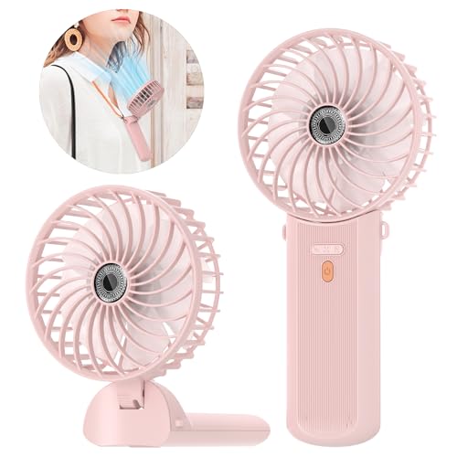 Lepwings Ventilatore Portatile Mini USB Ricaricabile, 4 Velocità e 16h Autonomia, Silenzioso e Pieghevole, Ventilatore da Mano/Tavolo/Collo con Cinturino – per Casa, Ufficio, Viaggio, Estate – Rosa