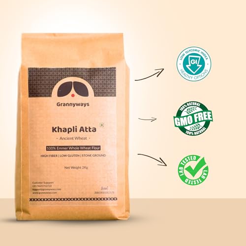 Image of Grannyways Khapli Atta (4.5 KG) - 100% Stone-Ground Ancient Wheat Flour | Traditional Whole Grain Atta for Daily Cooking | Diabetic Friendly | Perfect for Rotis, Parathas & Baking