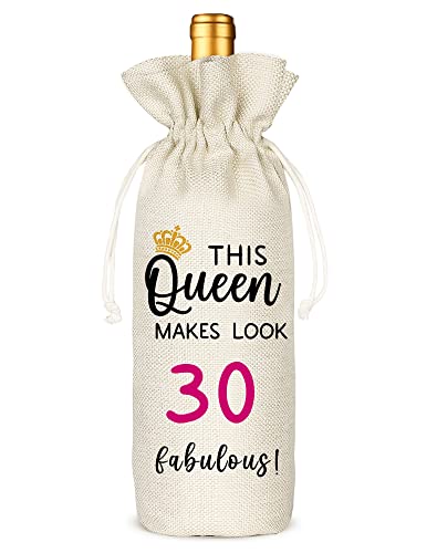 30th Birthday Wine Bag, Presents for 30st Birthday Girl, 30 Years Old Gift Idea Wine Bag for Her Girl Friend, Sister, Birthday Party Decorations, Linen Drawstring Wine Bags (30th Birthday)