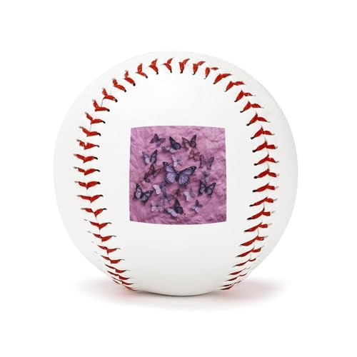 OUAGHBX All Butterflies are on Purple Background Leather Baseball 2.8 Inch, Practice & Replacement Baseballs for Pitching, Hitting, Batting, Fielding, Gift for Baseball Lovers & Players