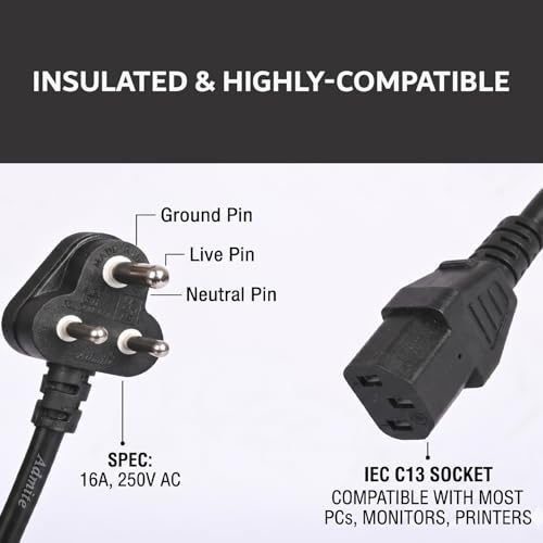 Image of Gigawatts IEC 60320 C13 Female Desktop Power Cord Cable with 3 Pin Connector Computer Mains Electronic Tools for Desktop Monitor Printer UPS and Other Office Equipments
