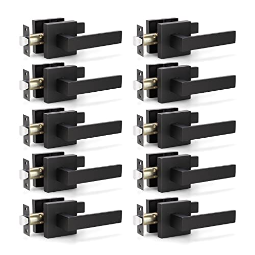 Knobwell 10 Pack Square Passage Door Handle, Door Levers Interior, Hall And Closet Door Handle, Matte Black Finished (No Lock/Key) #TOP16