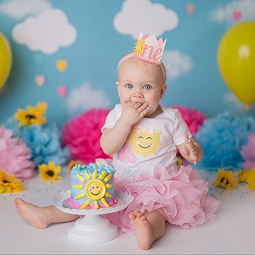 Boho Sunshine 1st Birthday Crown Hat - Girls' Party Decoration, Pink Baby Shower Glitter Hat4