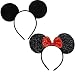 Mickey Minnie Mouse Ears, FANXIER Set of 2 Minnie Ears Headbands Sequin Hair Band for Girls Women Boys Party (Black Sequin)