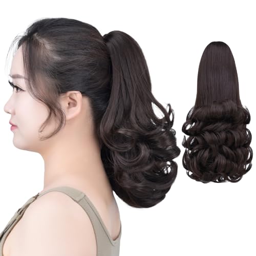 Dark Brown Ponytail Extension,Claw Clip Ponytails 12in Curly 3.8 OZ Fake Hair Extensions Hair pieces SYXLCYGG Wig Girl Synthetic Fluffy& not Tangled