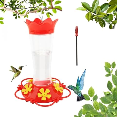 Hummingbird Feeders for Outdoors Hanging Ant and Bee Proof,Humming Birds Feeders for Outside,13.5OZ Red Plastic Flower Bird Feeders 5 Feeding Ports Bird Nectar Feeder for Garden Décor Gifts Cover