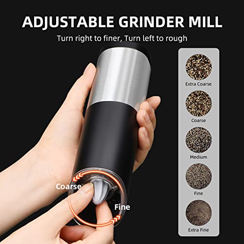 Rocyis Usb Rechargeable Electric Salt And Pepper Grinder-Gravity Automatic Spice Mill W/Led Light, Adjustable Coarseness, One Hand Operated Smart Kitchen Gadgets, Silver #TOP3