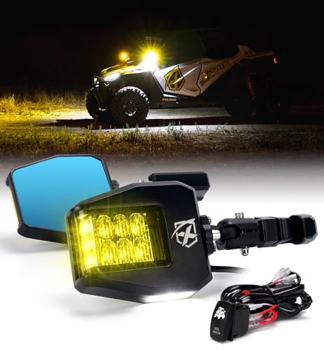 Xprite UTV Side Mirrors 2025 New Amber Light Aluminum w/Puddle Lights Fits 1.75-2 Inch Roll Cage Bar Compatible with Polaris RZR Pioneer SXS Can-Am X3 Kawasaki Teryx Mule Yamaha Rhino Wolverine