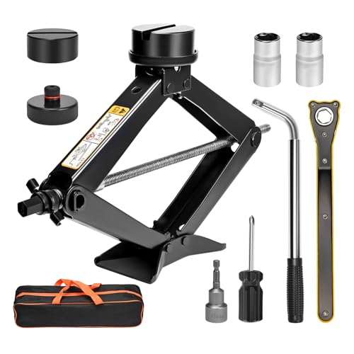MINENICE Cric losange 3T/3000 kg, universel, assortiment de levage 10-45 cm, avec 2 patins en caoutchouc, kit d'urgence pour SUV, monospace et Tesla