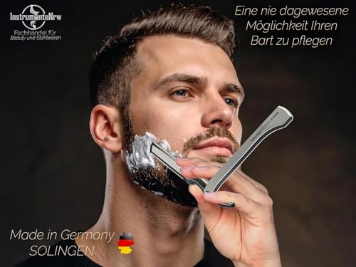 Foto von Solinger Rasiermesser Rasier-Set für Männer mit Wechselklingen Made in Germany Bartpflege Messer mit Kleiner/Großer Rasierklinge Bartmesser Barbier Nassrasierer für die perfekte Nassrasur (Silber)