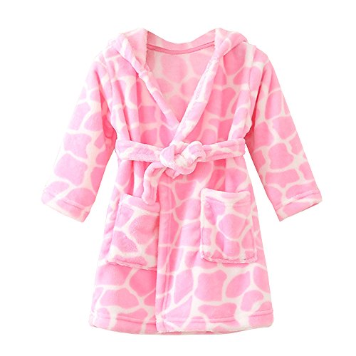 ECHERY Unisexe Filles Garçons à Capuche Peignoir Doux Coral Fleece Pyjamas Enfants Chemise de Nuit Robe de Chambre Vêtements De Nuit Taille 130 Rose Cover