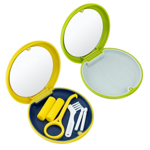 2 Piezas caja ferula dental con Herramienta de Eliminación de Alineadores y Masticador Invisible, Apto Aparatos de Ortodoncia, Alineadores Invisibles y Fundas Dentales (Amarillo+Verde)