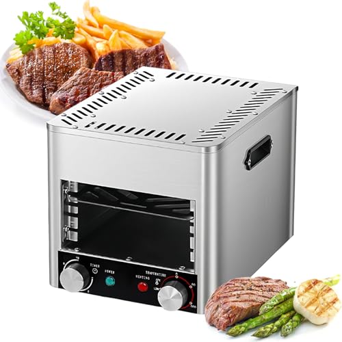 Parrilla eléctrica, horno portátil para encimera de interior, parrilla sin humo con temporizador de 10 minutos y ajuste de temperatura de 800 ℃ para cocinar filetes, pollo, carne de res, cerdo y