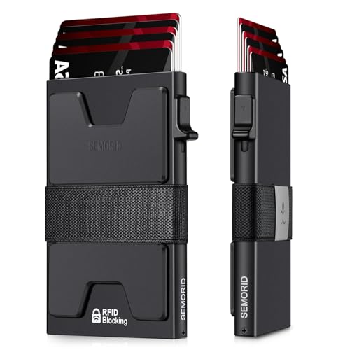 SEMORID Mens Wallet Slim Wallet for Men Pop Up Credit Card Holder RFID Blocking Minimalist Metal Wallet with Cash Band Aluminum Wallets