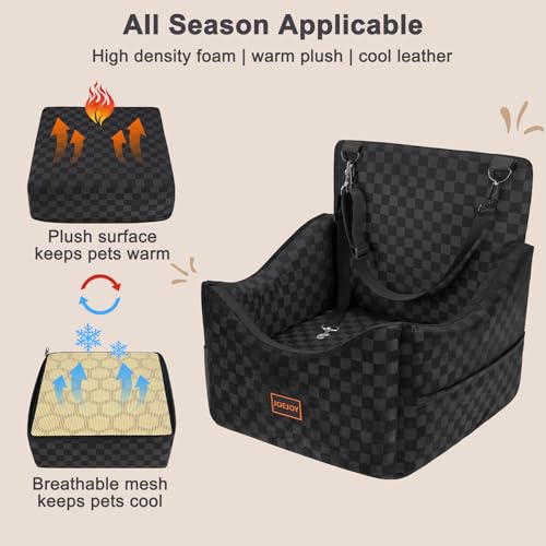 Image of JOEJOY Elevated Dog Car Seat for Small /Medium Dogs up to 35 lbs, Memory Foam Booster Seat with Detachable Washable Cover, Travel-Safe Car Bed with Safety Belts & Storage Pockets, Black