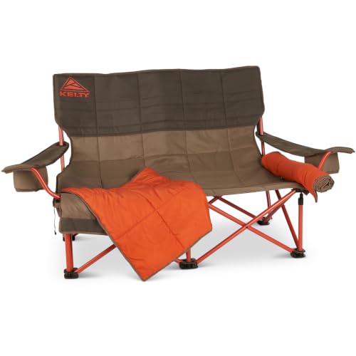 Image of Kelty Low Loveseat Nest -Two Person Camping Chair with 2 Removable Blankets, Lower to the Ground, Slight Recline, Insulated Beverage Holders, Roll Tote Storage, 2024 (Beluga)
