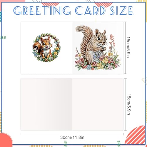 Image of AiYuanzsh 6 Pack Diamond Painting Greeting Cards with Envelopes, DIY 5D Diamond Art Card Kit Featuring Cute Squirrels, 30x15cm Handmade Rhinestone Cards Crafts for Greetings and Seasonal Wishes