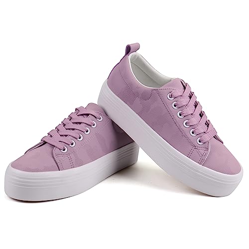 Image of JABASIC Women Lace Up Platform Sneakers Comfortable Casual Fashion Sneaker Walking Shoes