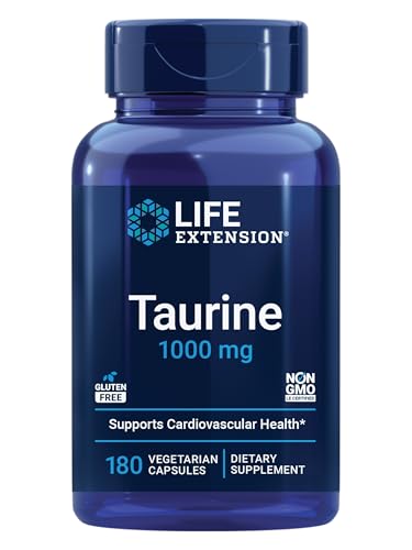 Life Extension Taurine Pure Taurine Amino Acid Supplement Heart Liver and Brain Health Longevity Muscle and Exercise 1000 mg Non-GMO Gluten-Free Vegetarian 180 Vegetarian Capsules