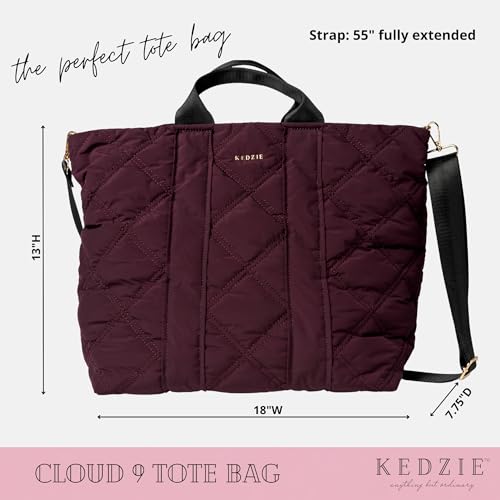 Image of KEDZIE Cloud 9 Quilted Puffer Tote Bag Crossbody Purse for Women - Mulberry